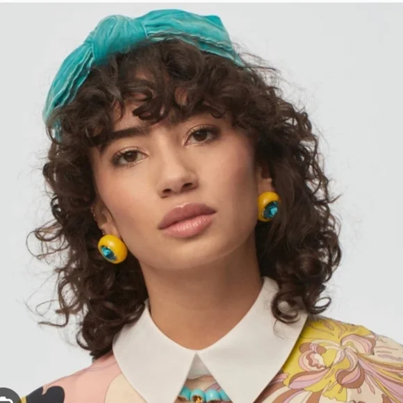 LELE SADOUGHI Turquoise  Velvet SHIRLEY Wide Ribbon Aqua Blue Luxe Headband NWT - Picture 2 of 6